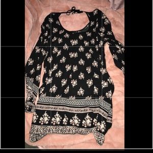 Printed Long Sleeve Dress with Scoop Back